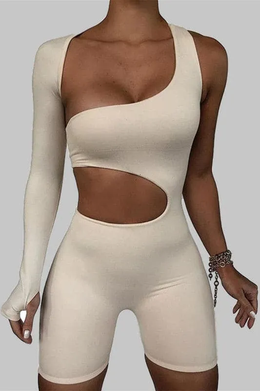 JY196 Cutout One Sleeve Rompers