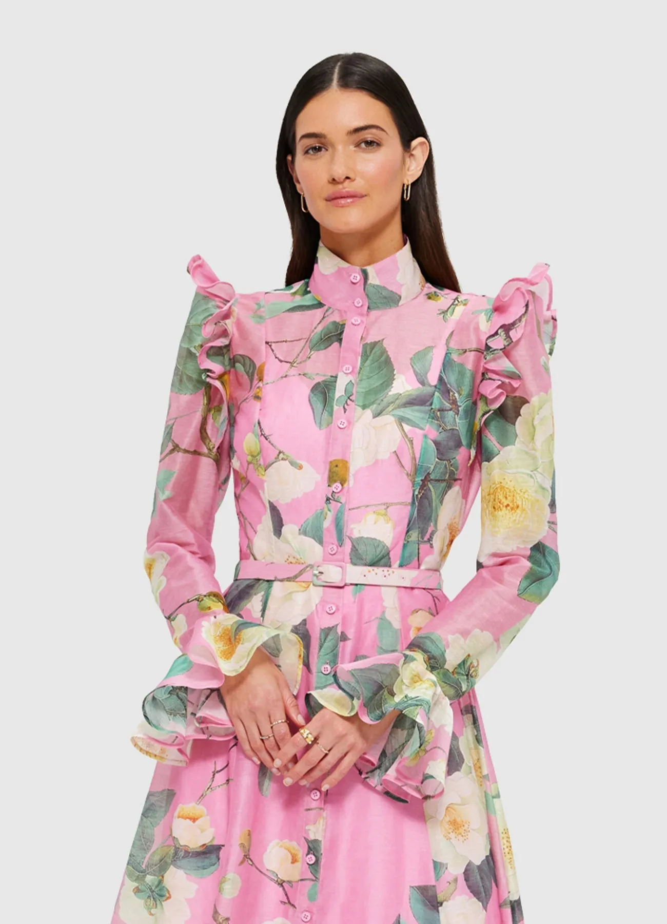 Katrina Butterfly Sleeve Midi Dress - Camelia Print