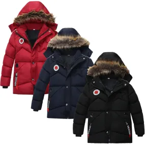 Kids Girls Boys Faux Furry Trim Detachable Hood Winter Coat