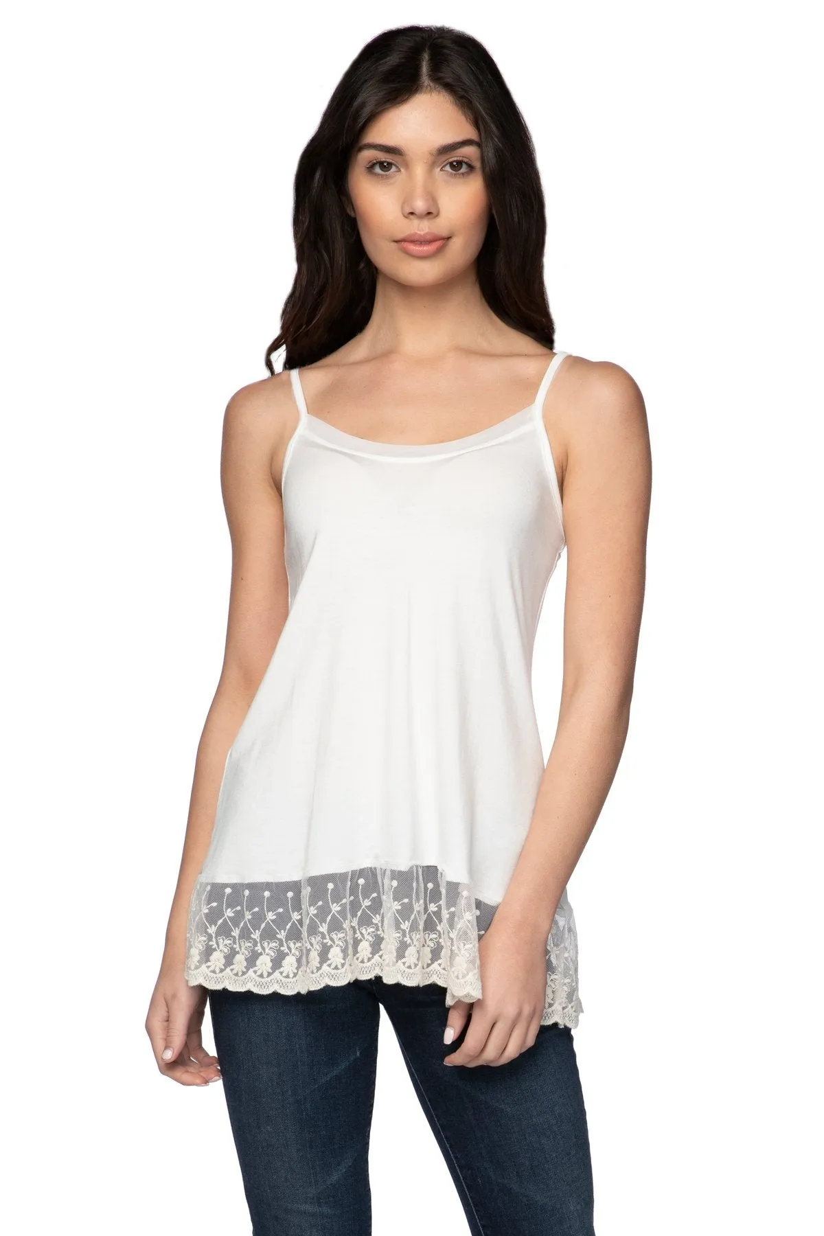 Knit Cami with Embroidery Lace Hem in Nude (Ivory)