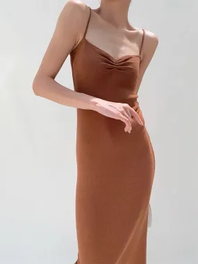 Knitted Cami Slip Dress in Brown