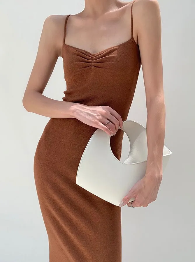 Knitted Cami Slip Dress in Brown