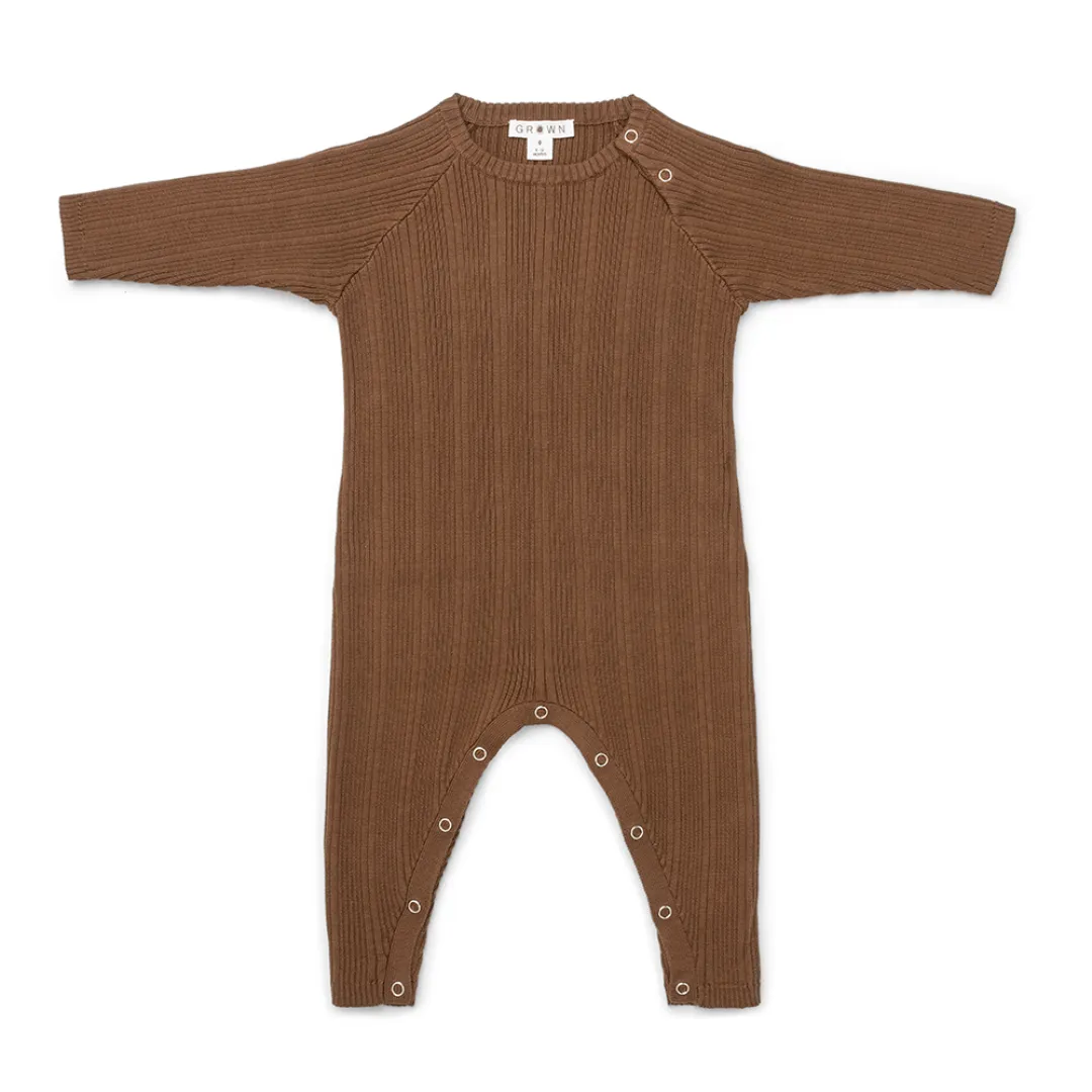 LAATSTE - Organic Ribbed Jumpsuit - Espresso