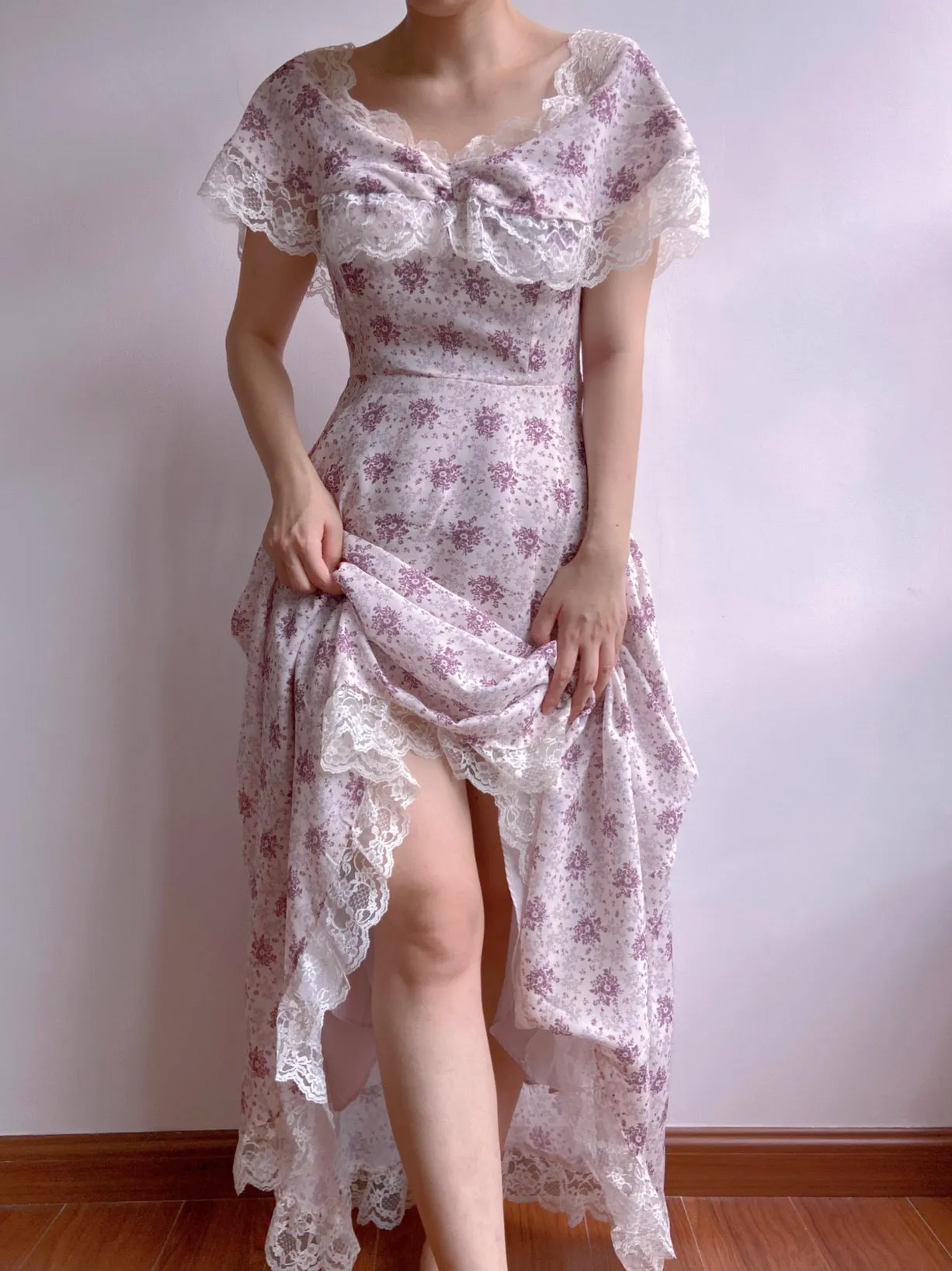 Lavender Field Floral Off-Shoulder Dress