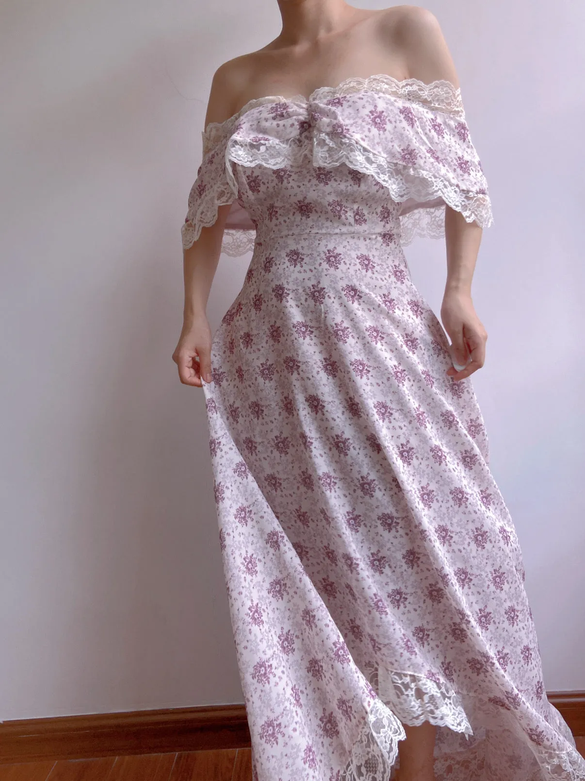 Lavender Field Floral Off-Shoulder Dress