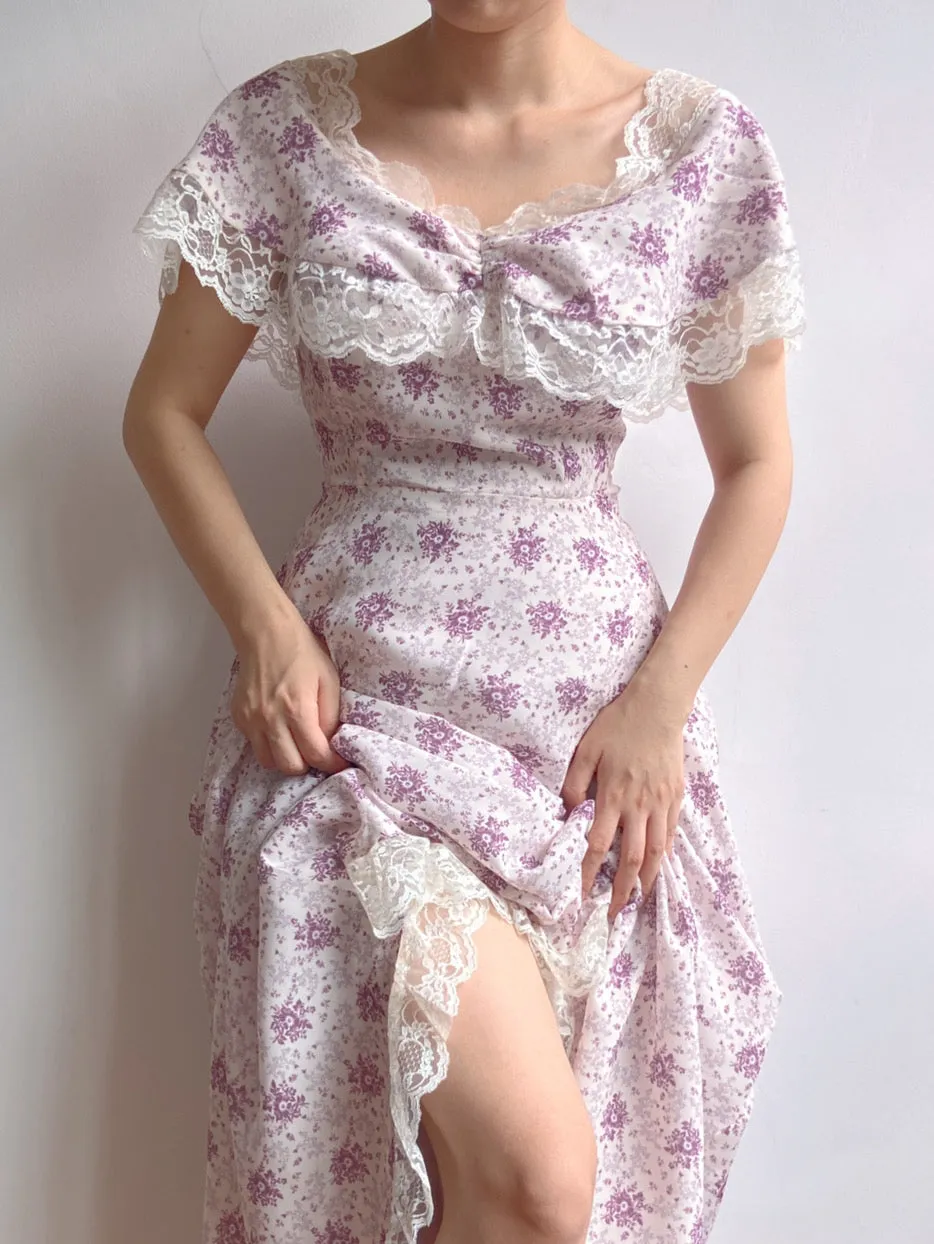 Lavender Field Floral Off-Shoulder Dress