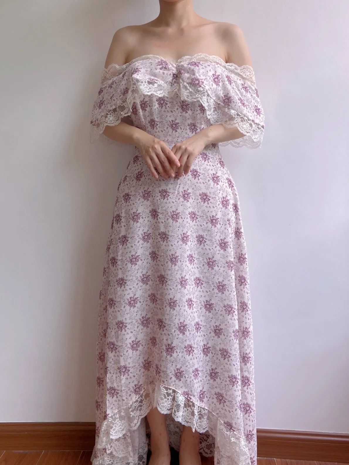 Lavender Field Floral Off-Shoulder Dress