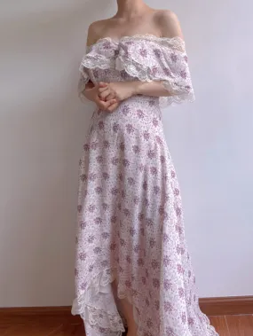 Lavender Field Floral Off-Shoulder Dress