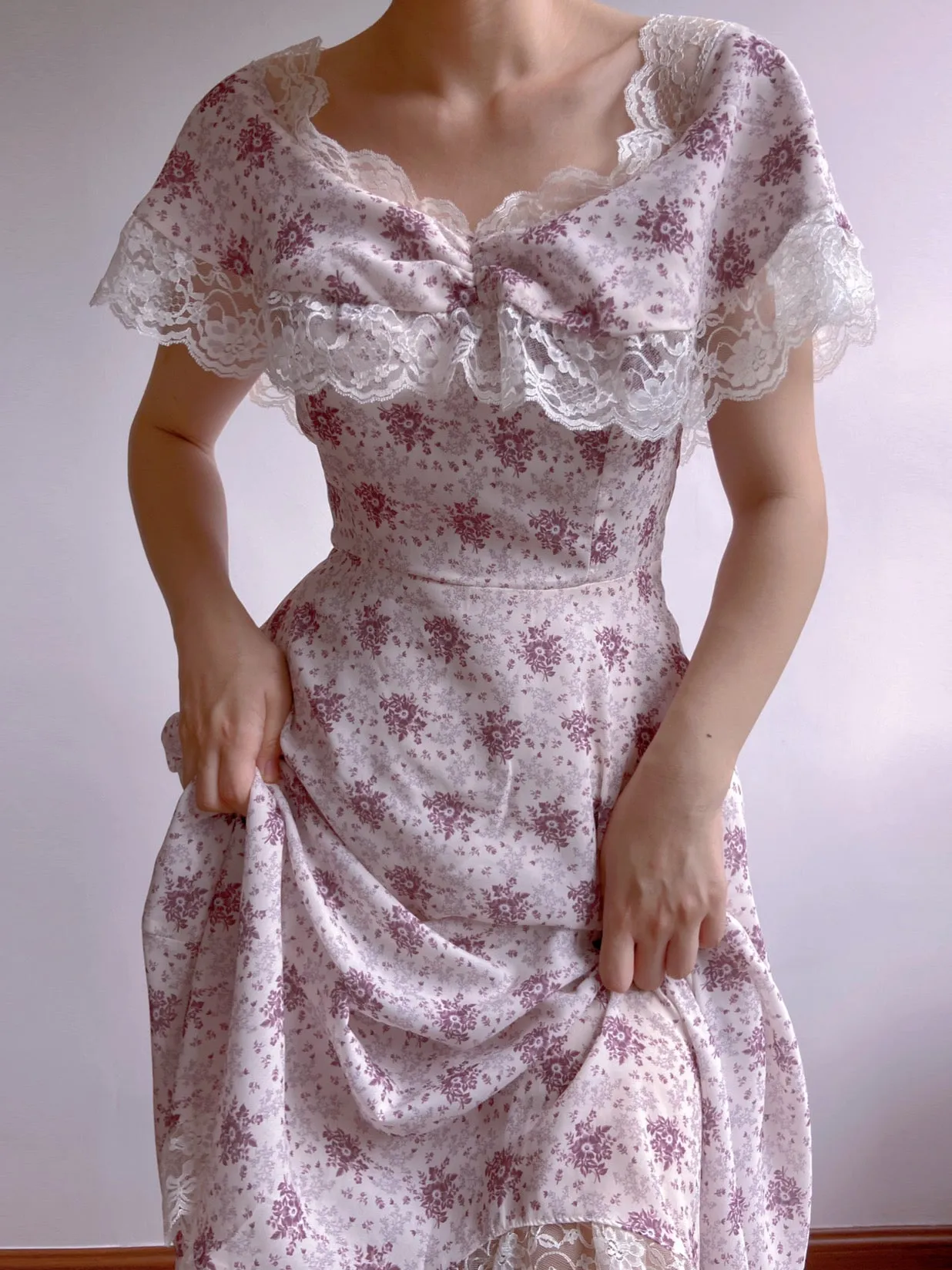 Lavender Field Floral Off-Shoulder Dress