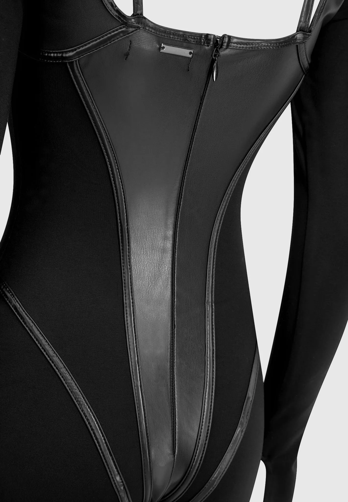 Leather and Bandage Corset Jumpsuit - Black