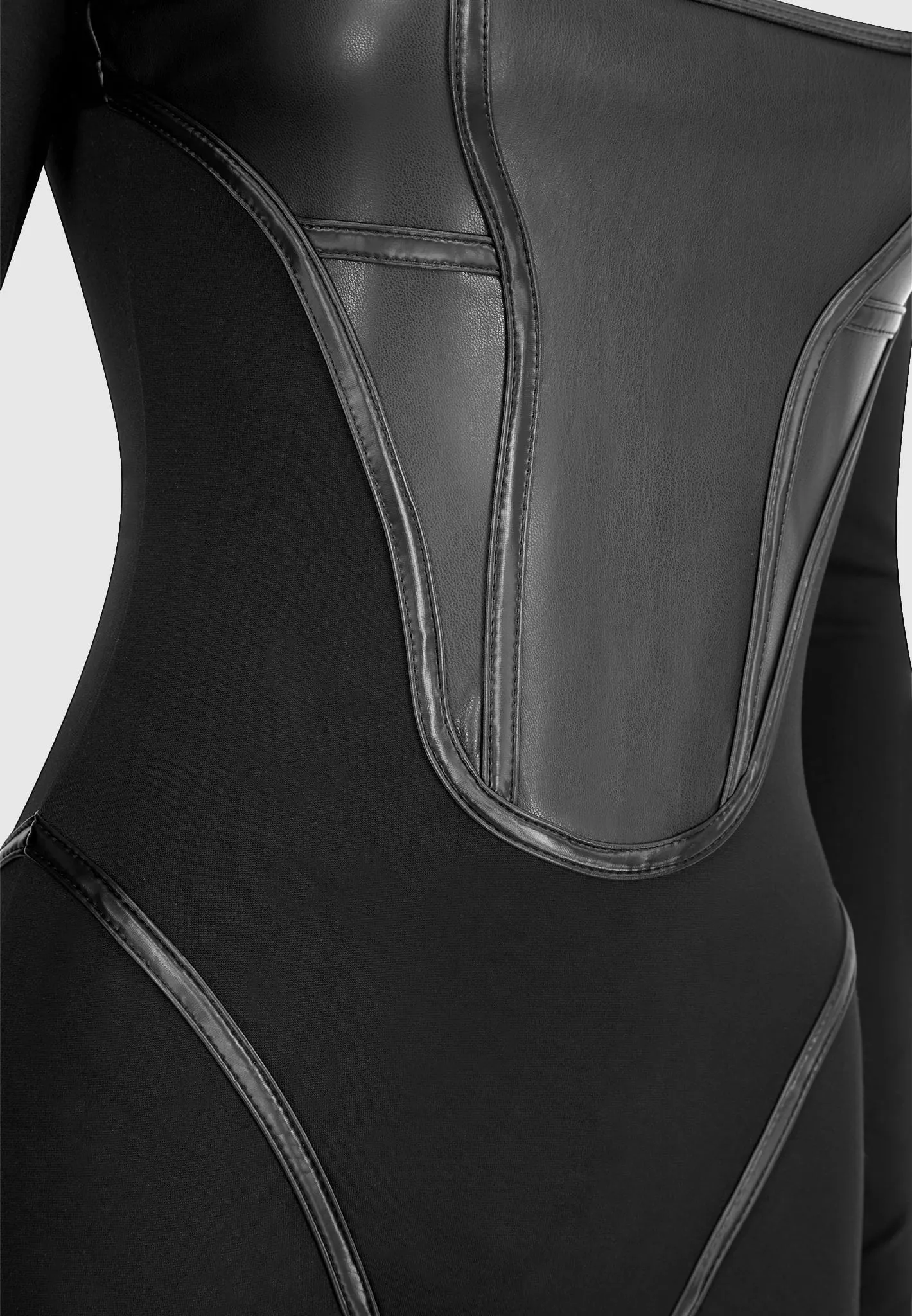 Leather and Bandage Corset Jumpsuit - Black