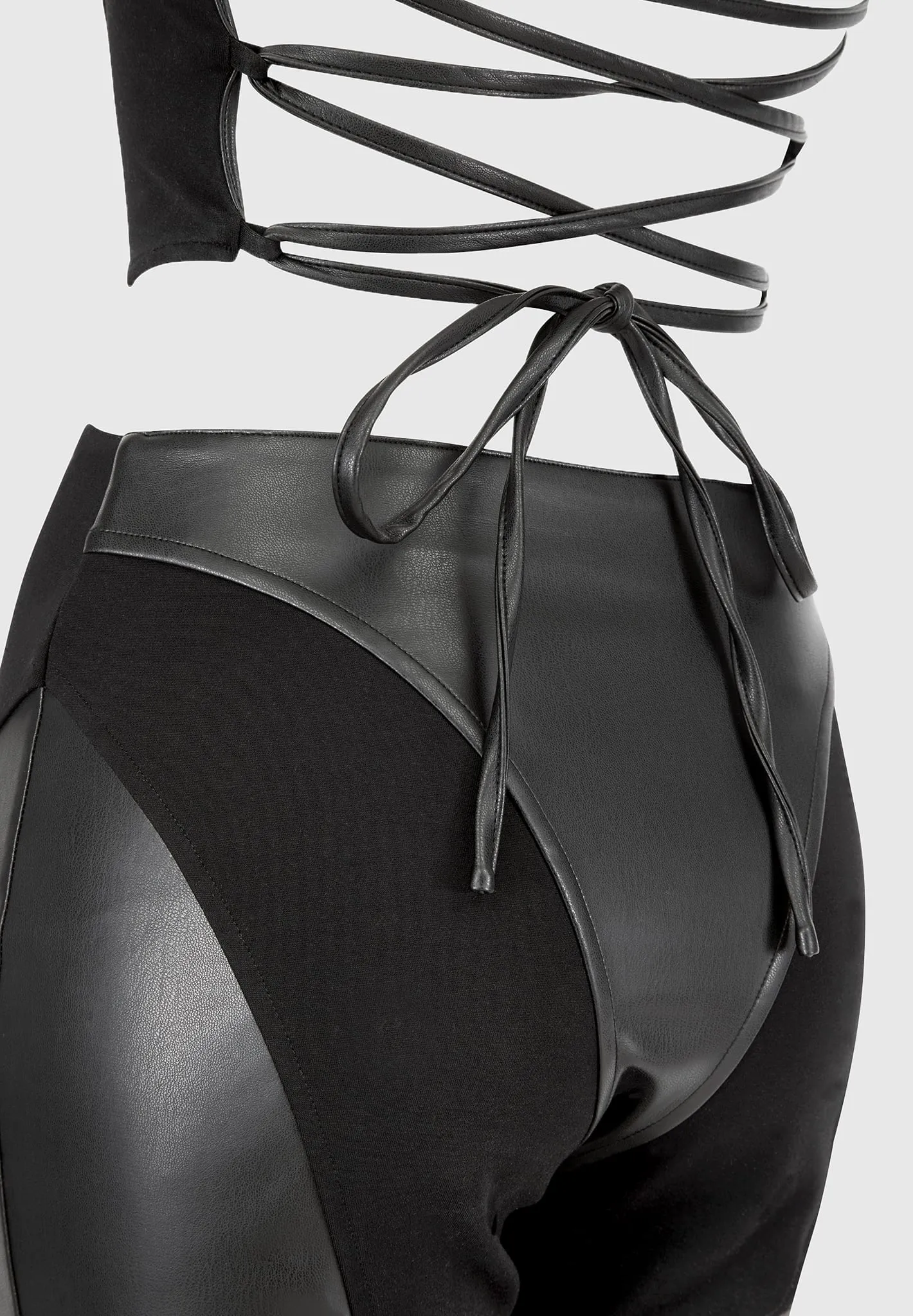 Leather Corset Lace Up Jumpsuit - Black