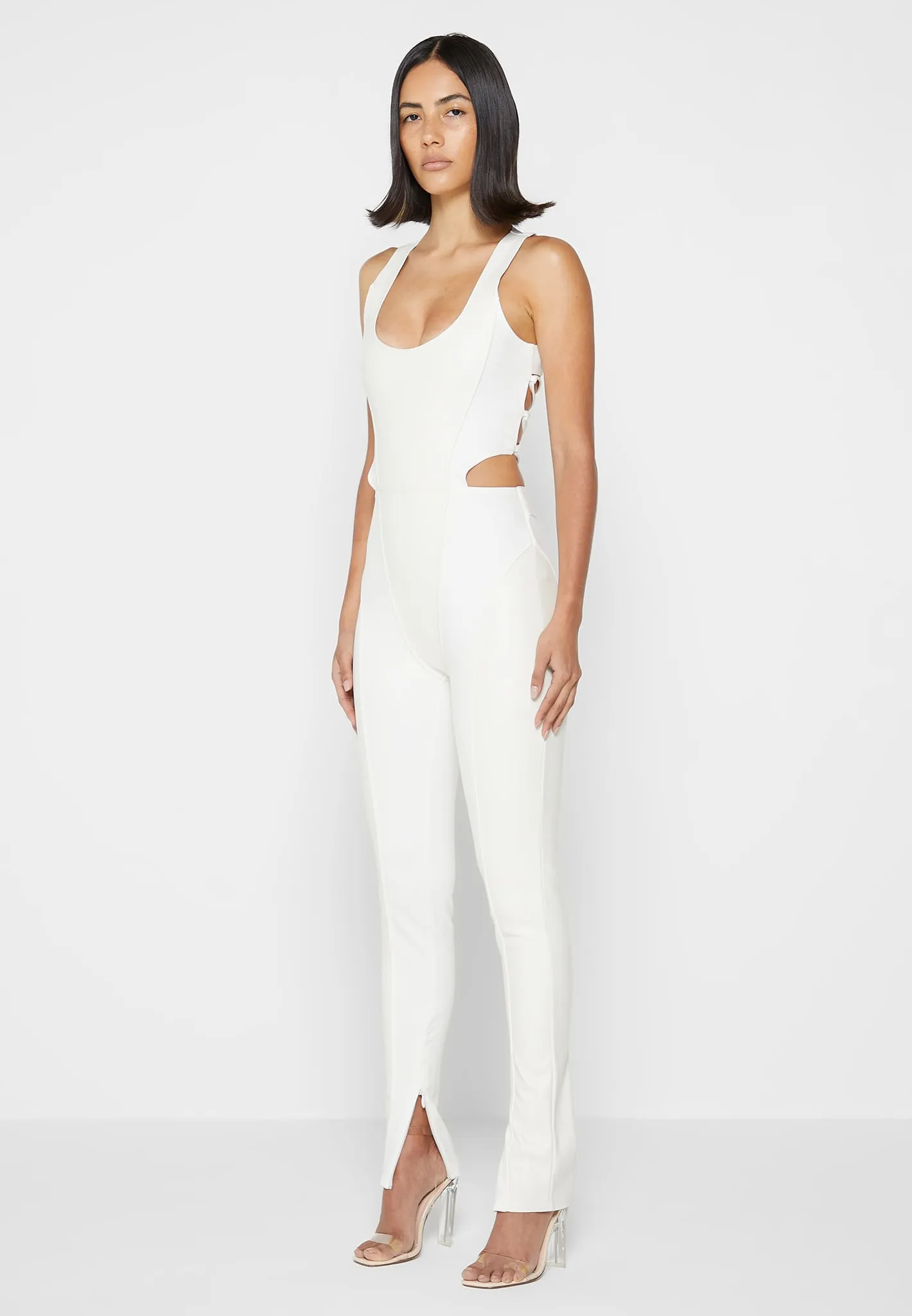 Leather Corset Lace Up Jumpsuit - Off White