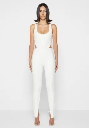 Leather Corset Lace Up Jumpsuit - Off White