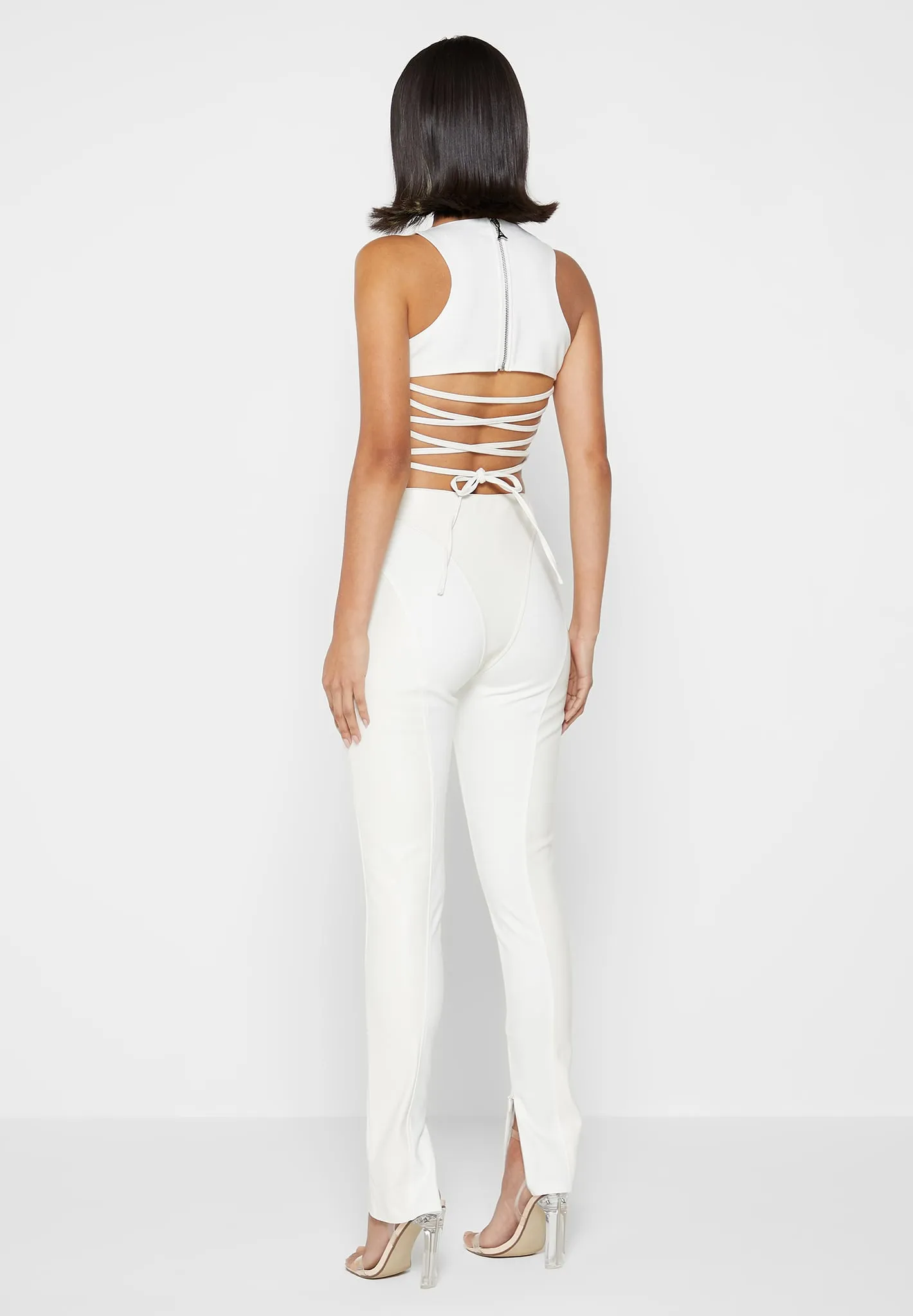 Leather Corset Lace Up Jumpsuit - Off White