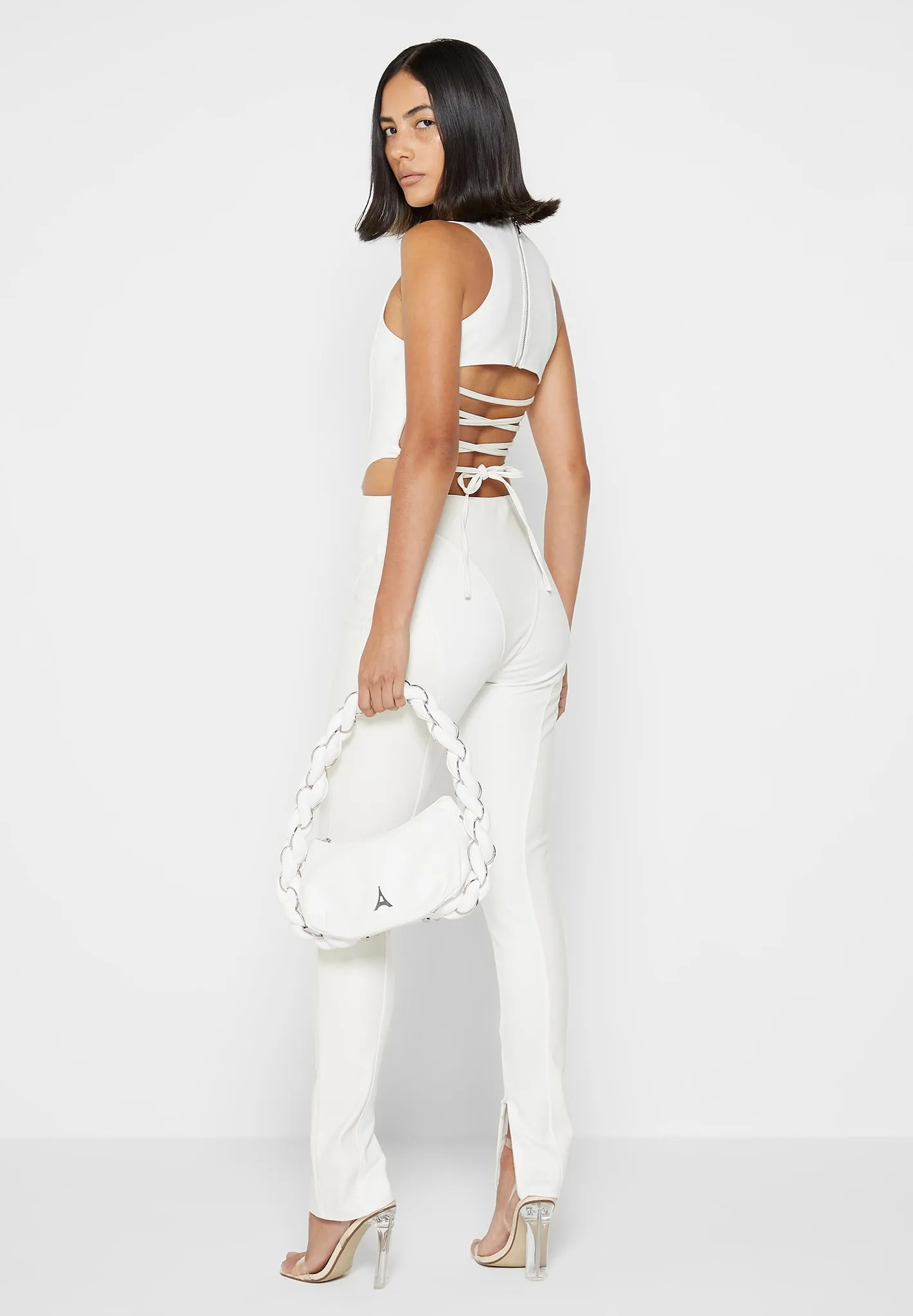 Leather Corset Lace Up Jumpsuit - Off White