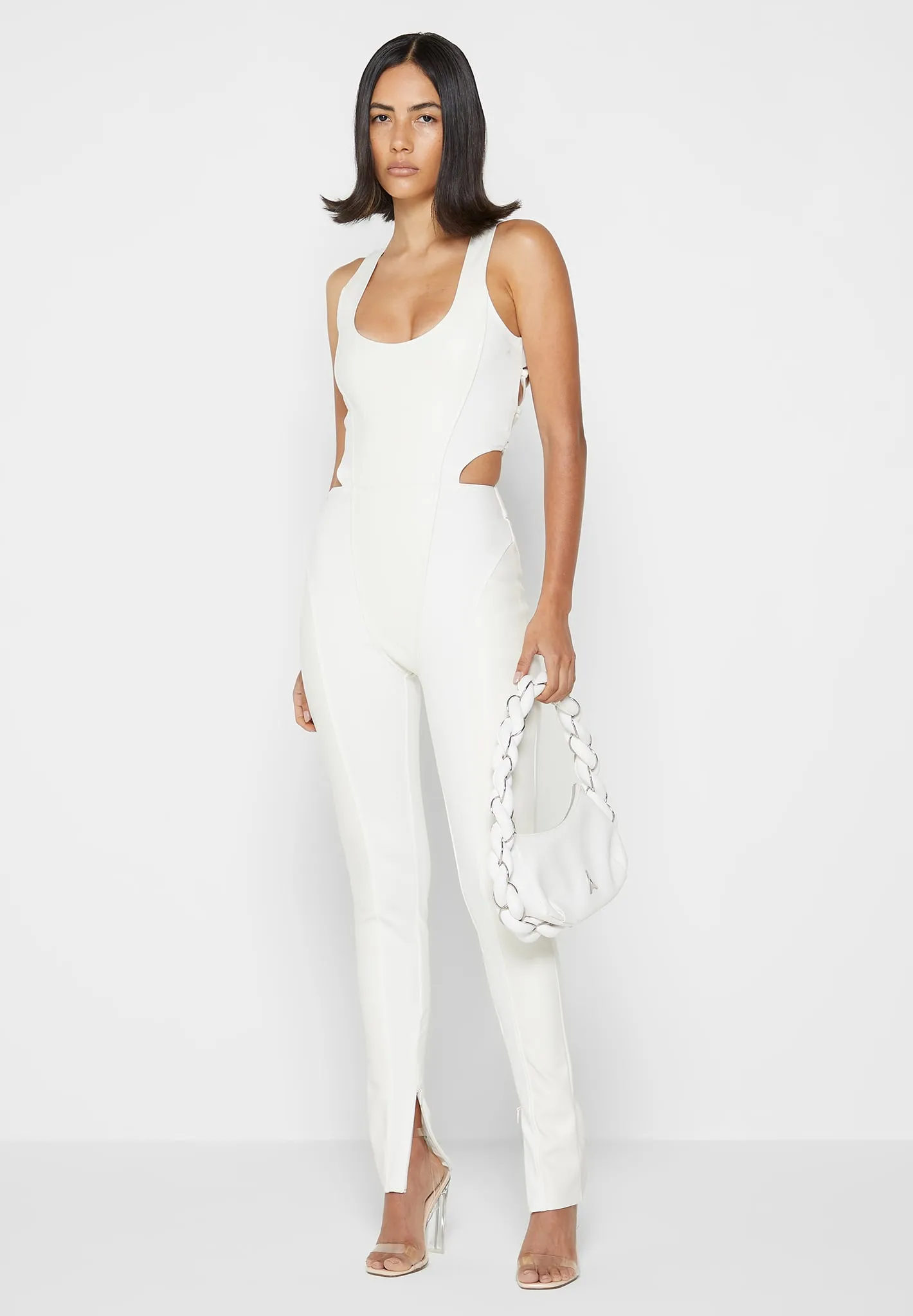 Leather Corset Lace Up Jumpsuit - Off White