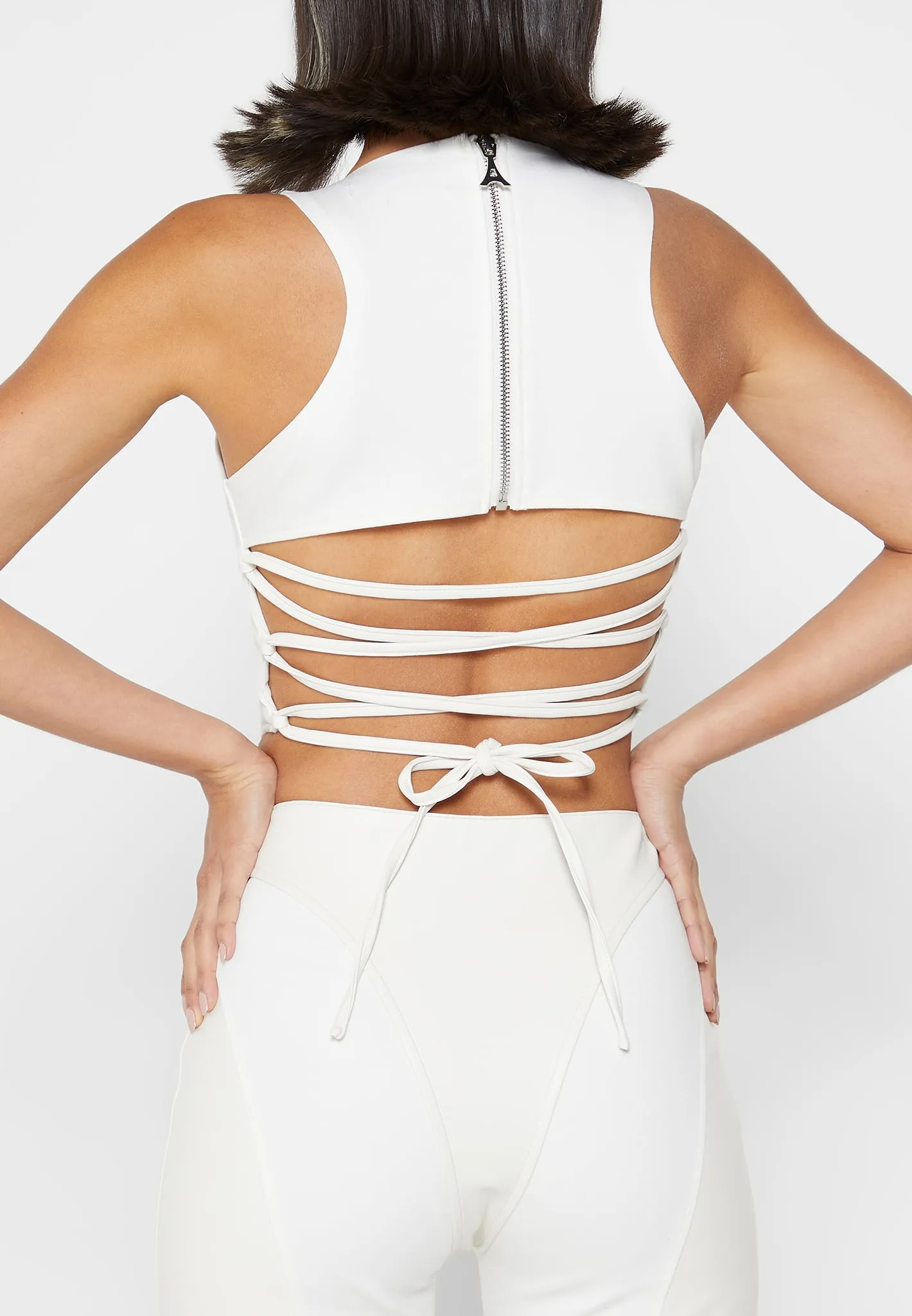 Leather Corset Lace Up Jumpsuit - Off White