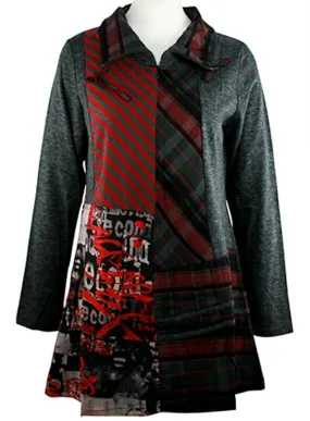 Lior Paris - Stripes & Plaids, Geometric Pattern Tunic Top with Spread Collar