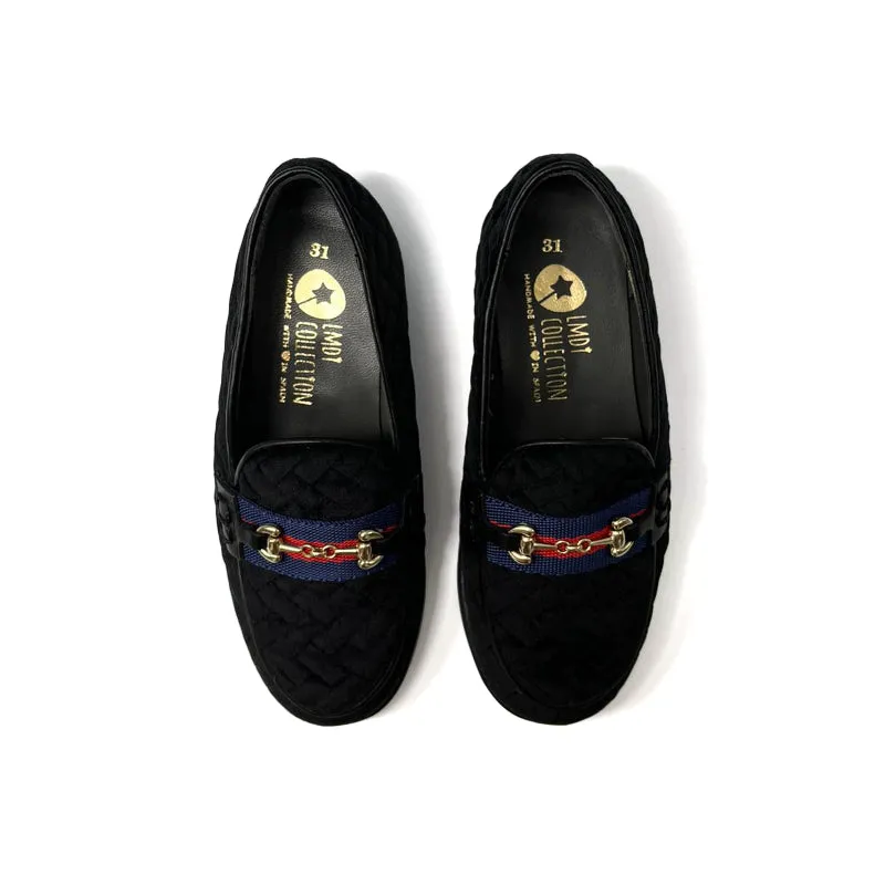LMDI Black Velvet Quilted Chain Slip on 137120