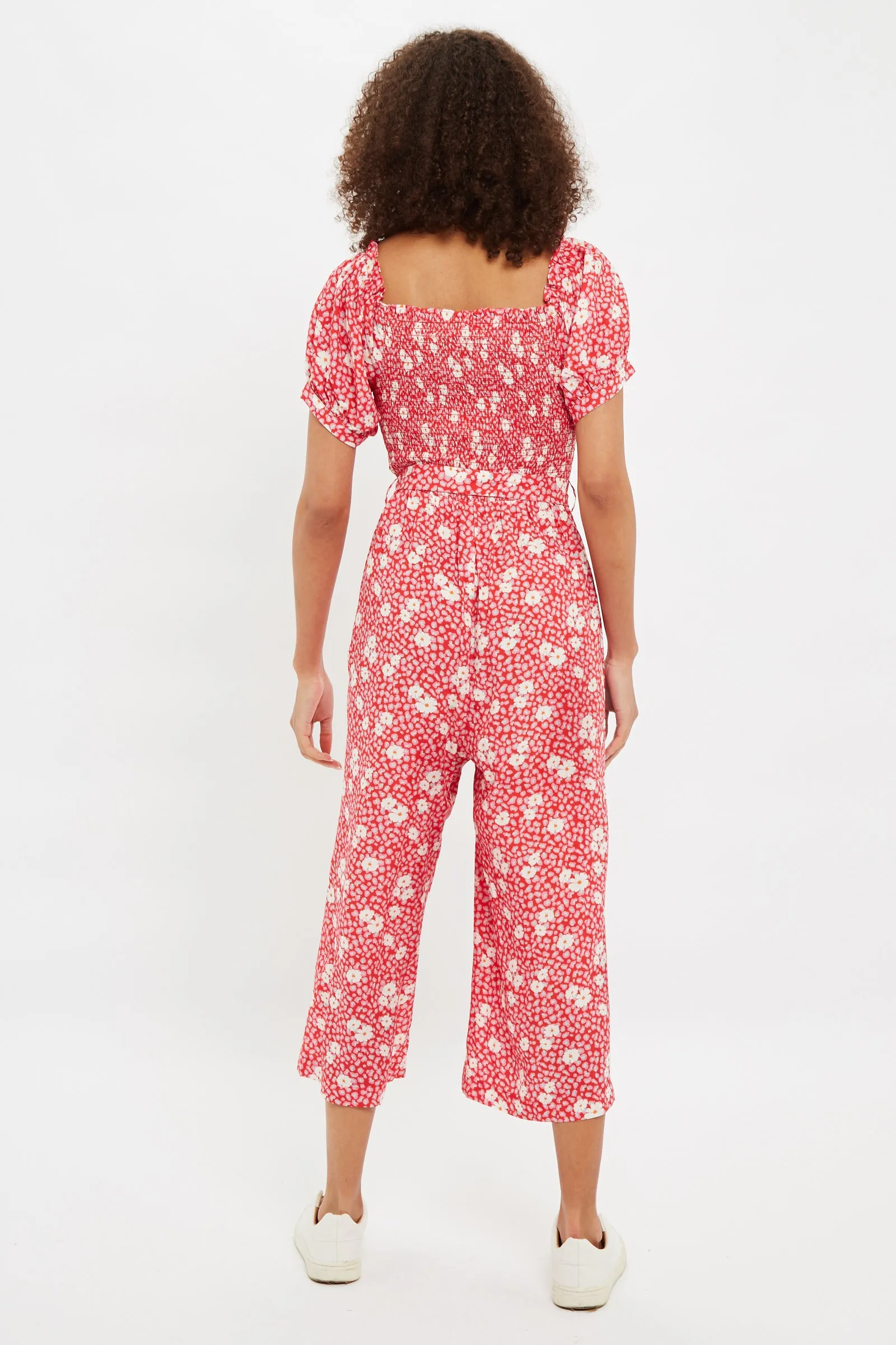 Louche Ziba Roaring Daisy Print Shirred Bodice Cropped Jumpsuit