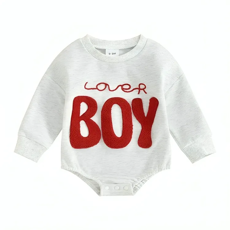 Lover Boy Embroidered Cotton Baby Bodysuit