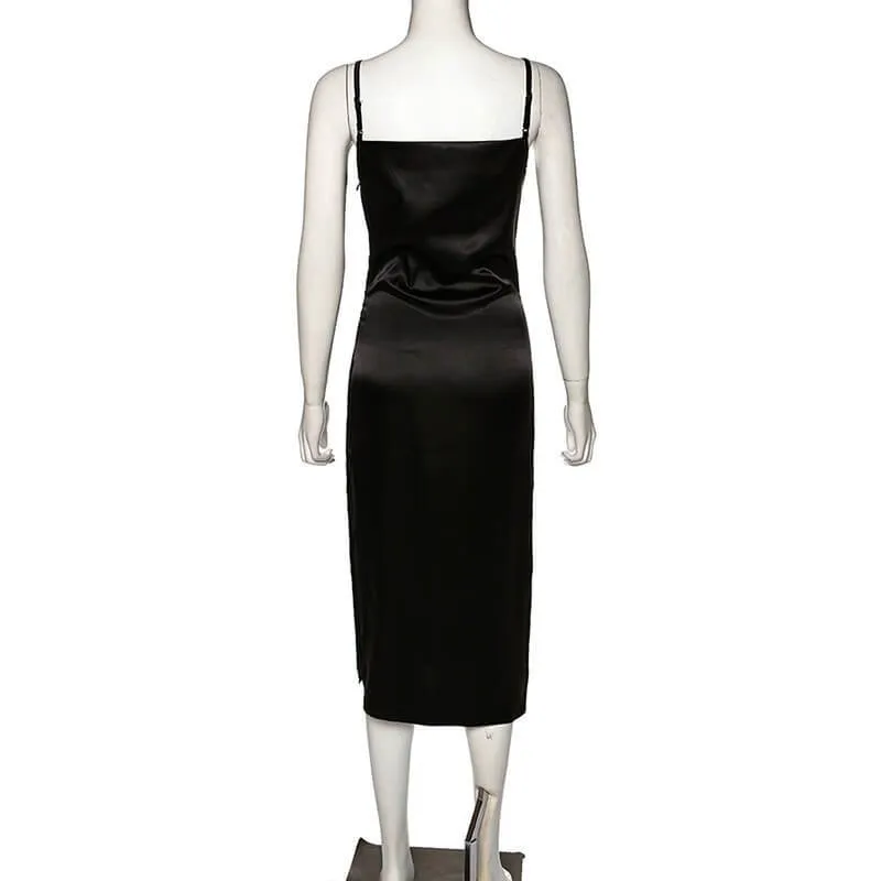 Low Cut Slip Slits Midi Dress