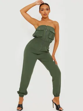 Mariem Utility Cargo Bandeau Jumpsuit In Khaki