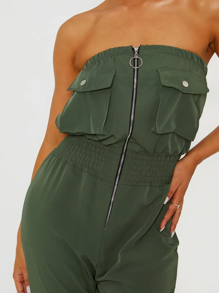 Mariem Utility Cargo Bandeau Jumpsuit In Khaki