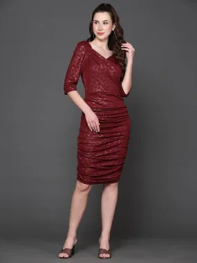 Maroon Floral Printed Bodycon Dress