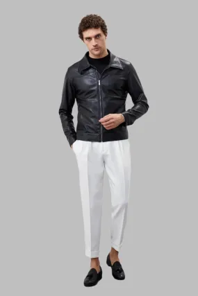 Men's Black Zippered Faux Leather Coat - Wessi
