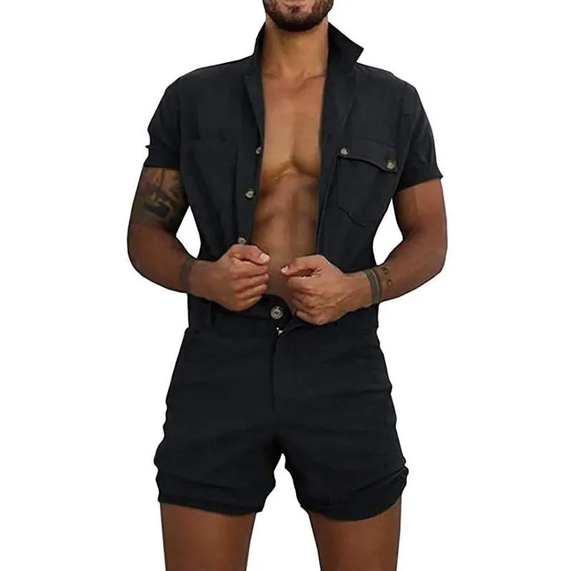 Men's Casual Solid Color Short-Sleeved Jumpsuit 48432057Y