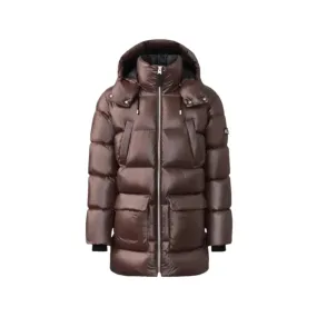Men’s Chocolate Brown Trench Puffer Coat with Hood – Warm & Stylish