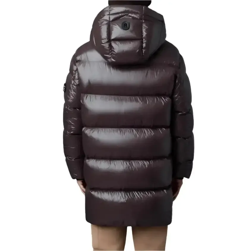 Men’s Chocolate Brown Trench Puffer Coat with Hood – Warm & Stylish