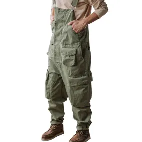 Men's Vintage Loose Outdoor Multi-Pocket Cargo Overalls 84694709Y
