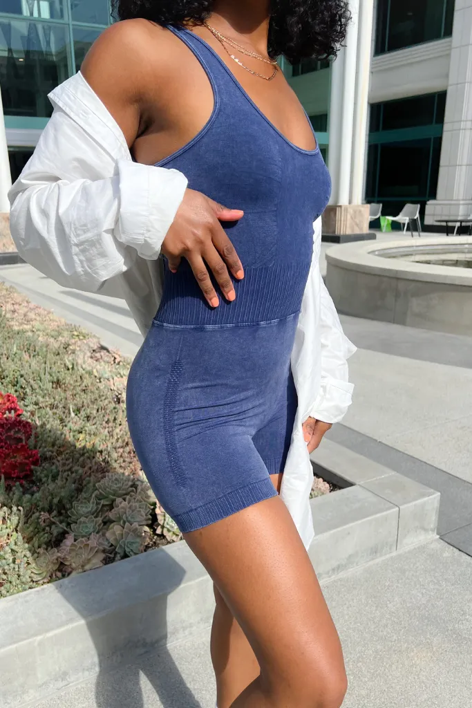 Mineral Wash Seamless Romper - Navy