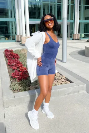 Mineral Wash Seamless Romper - Navy