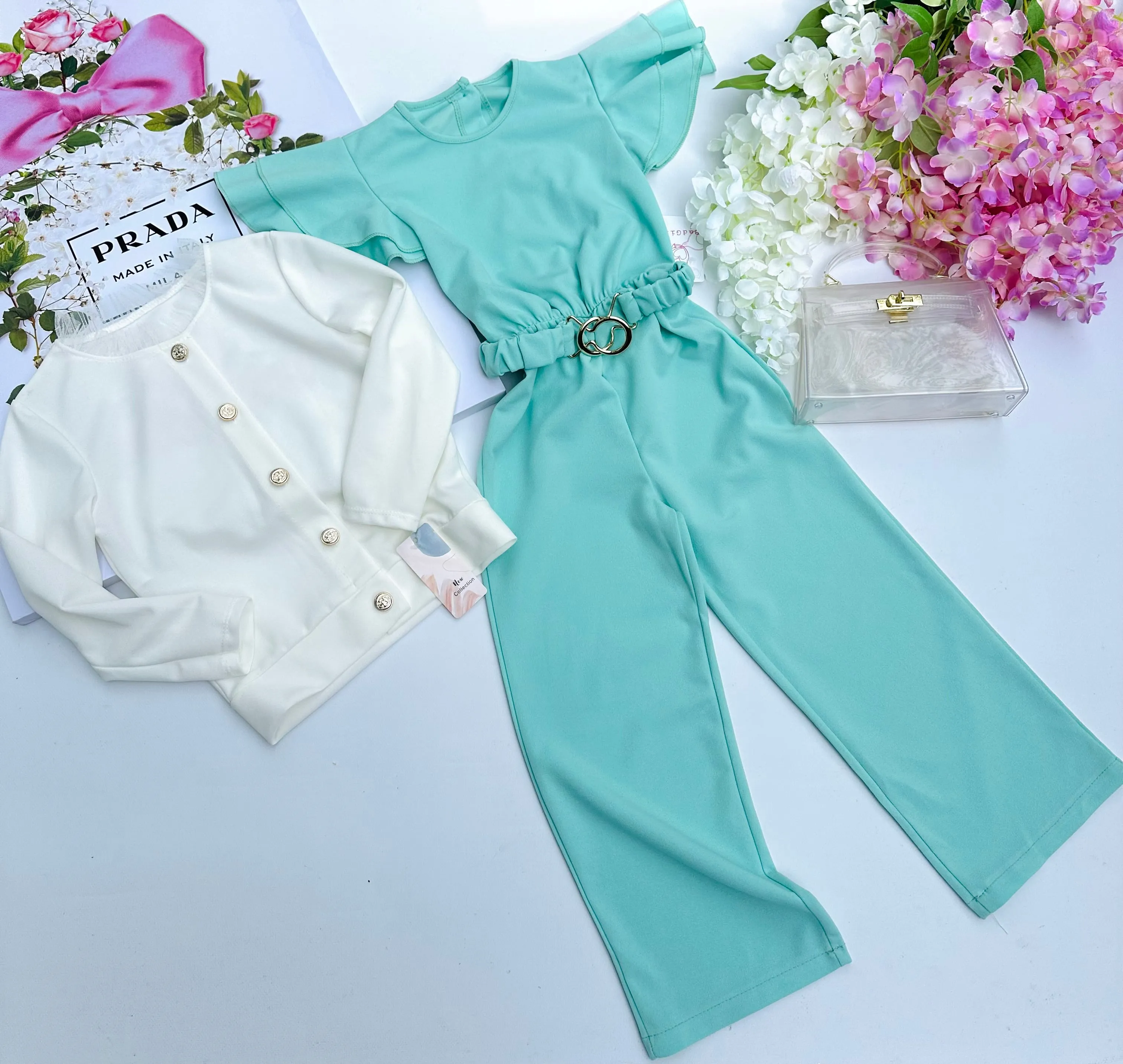 Mint jumpsuit with belt