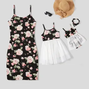 Mommy and Me Allover Floral Print Cami Bodycon Dresses / Pet Bandana