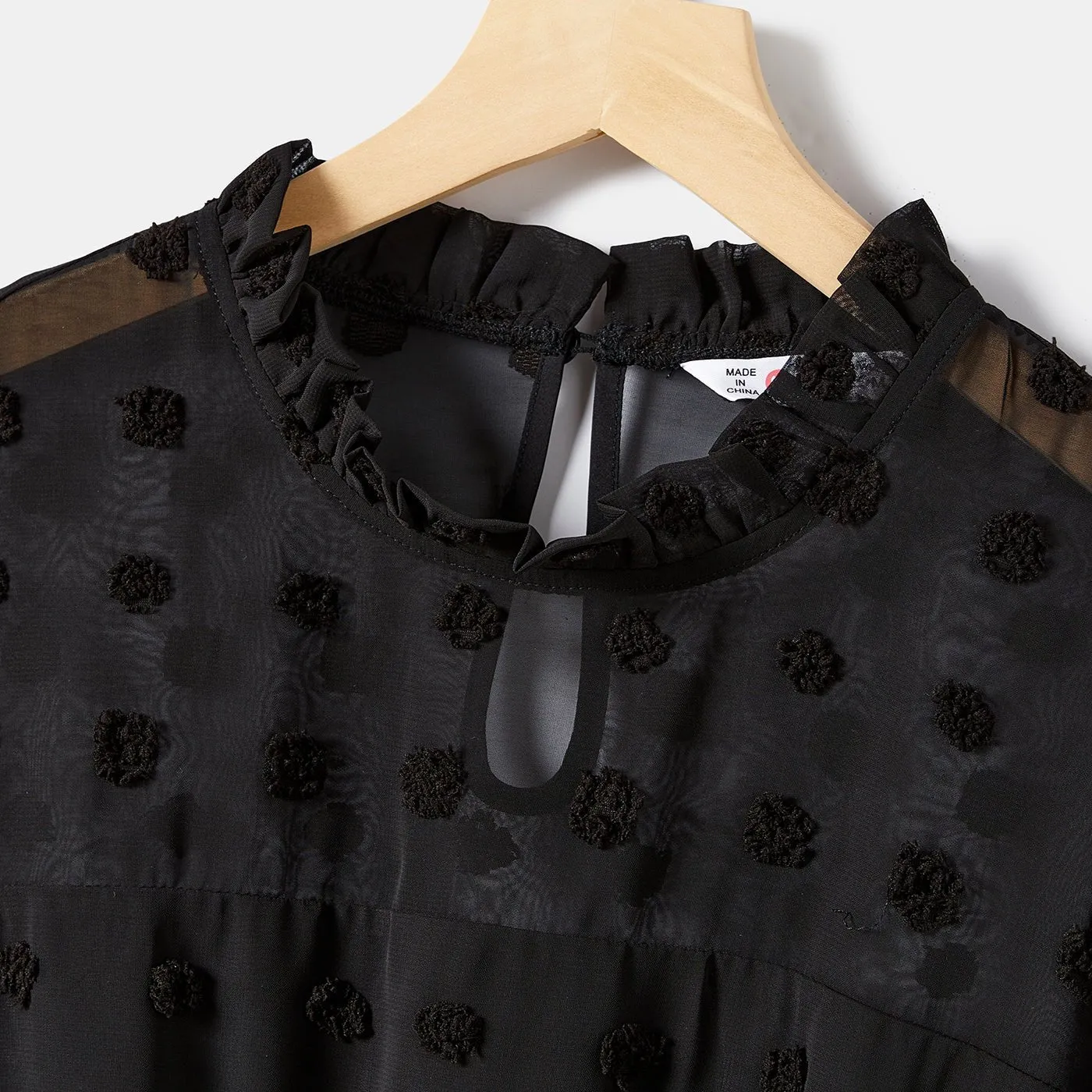 Mommy and Me Black Swiss Dot Long-sleeve Dresses