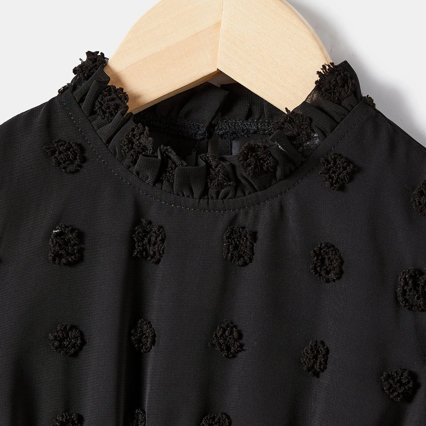 Mommy and Me Black Swiss Dot Long-sleeve Dresses