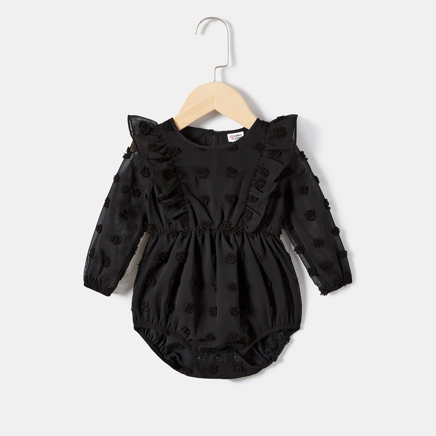 Mommy and Me Black Swiss Dot Long-sleeve Dresses