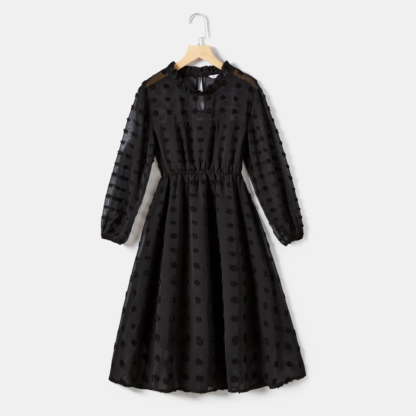 Mommy and Me Black Swiss Dot Long-sleeve Dresses