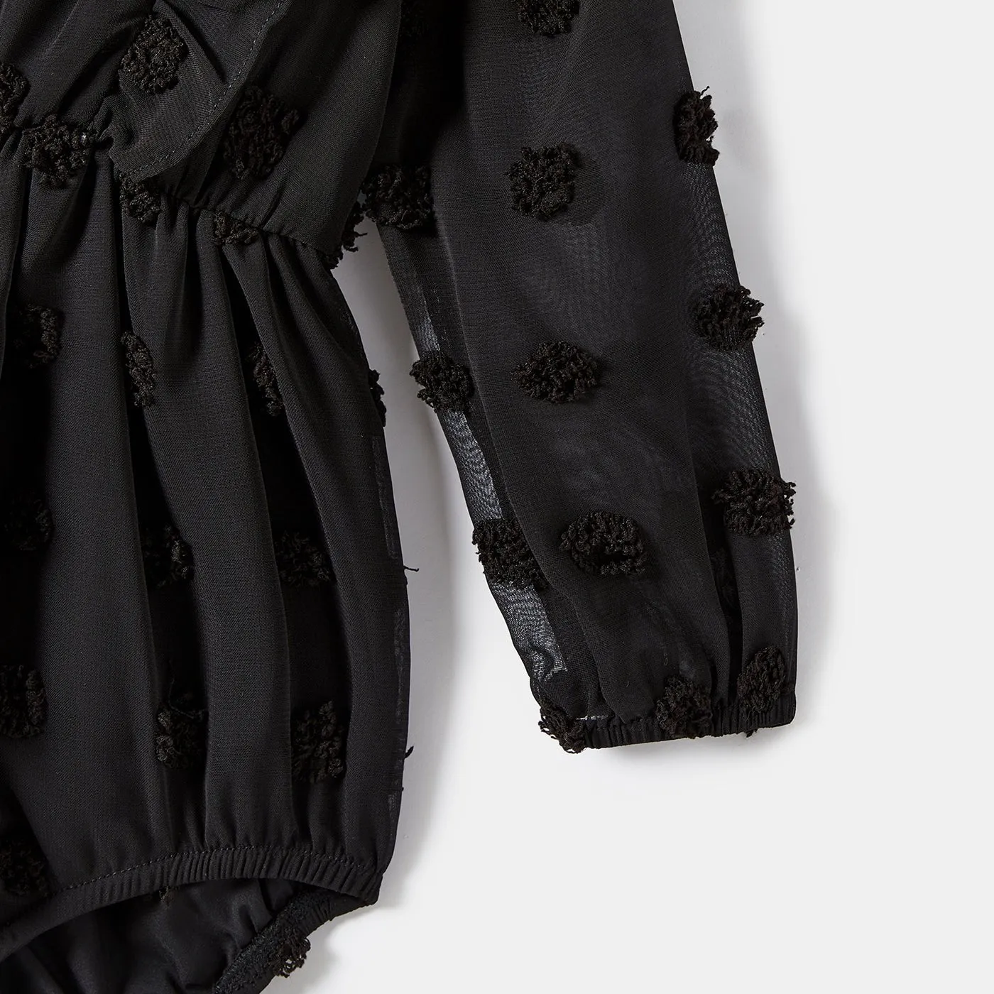 Mommy and Me Black Swiss Dot Long-sleeve Dresses