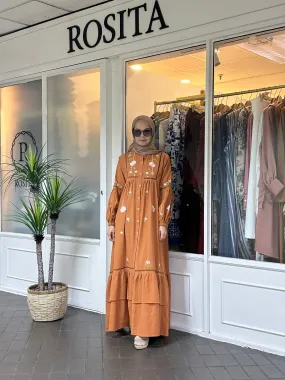 Naura Embroidery Dress In Milk Tea (NEW!)