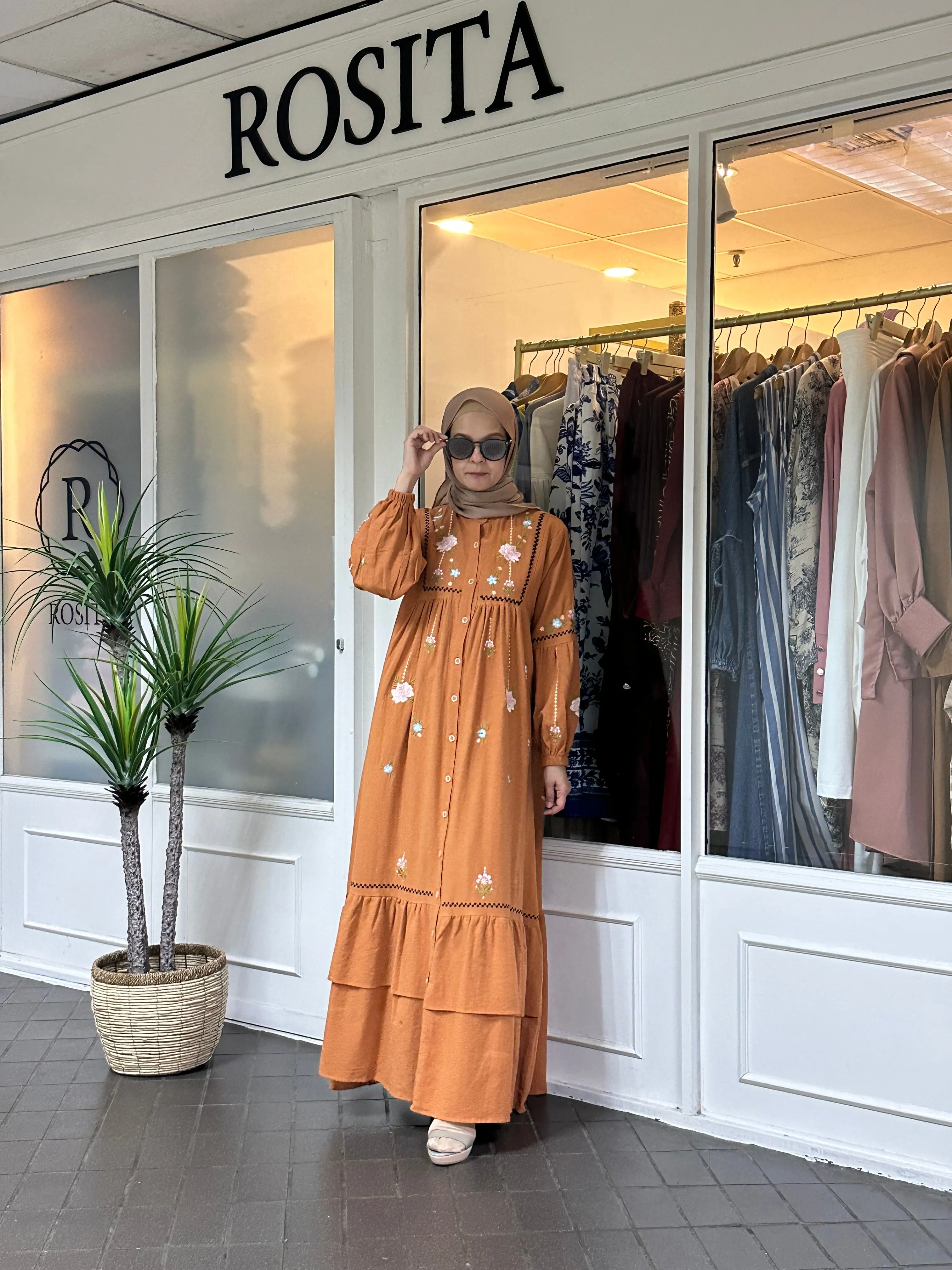 Naura Embroidery Dress In Milk Tea (NEW!)