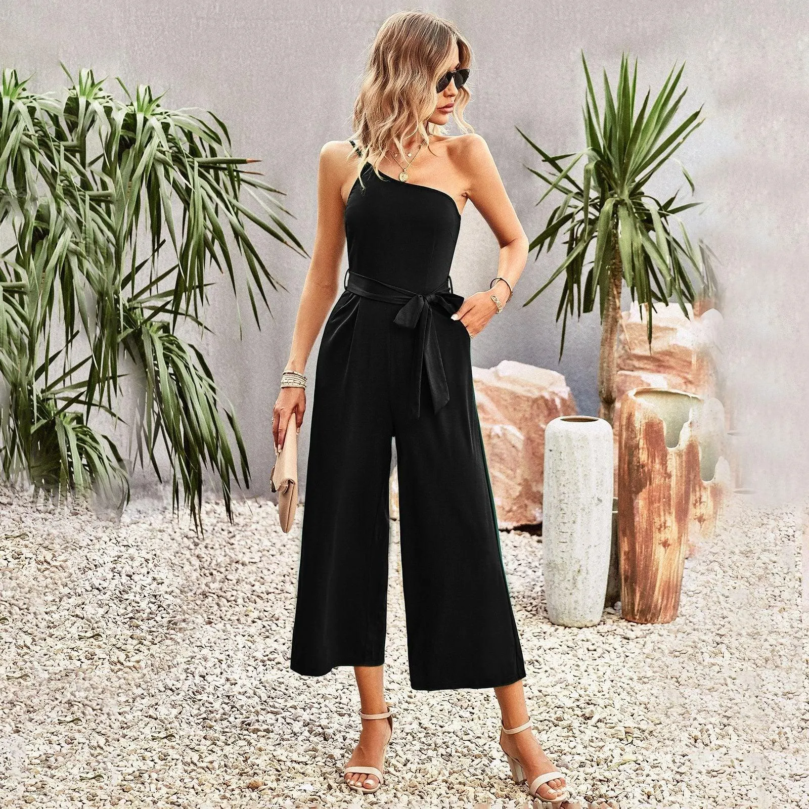 Off-shoulder Straight Leg Jumpsuit