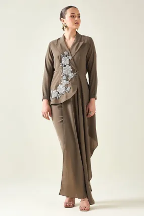 Olive Floral Embroidered Blazer Co-Ord Set