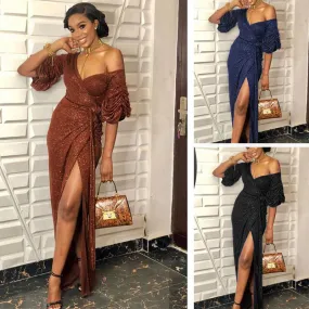 One-shoulder wrapped chest dress