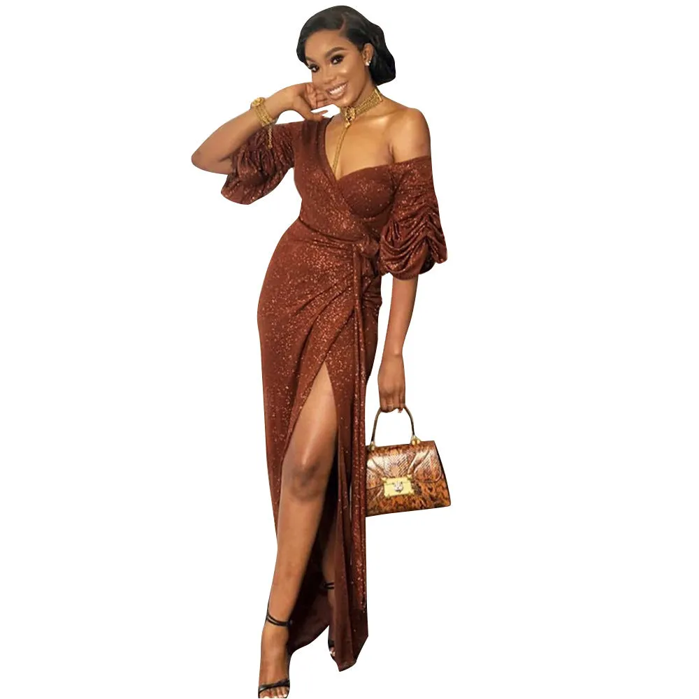 One-shoulder wrapped chest dress